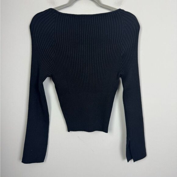 EESOME | NEW Sweetheart Ribbed Knit Black Long Sleeve Top Women’s Size Large - Picture 11 of 11